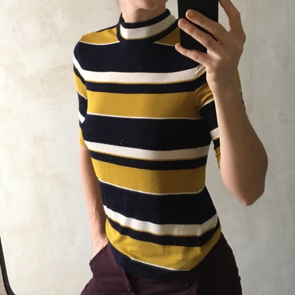 Retro stripe Ann Taylor mock neck tee sz S - Picture 7 of 12